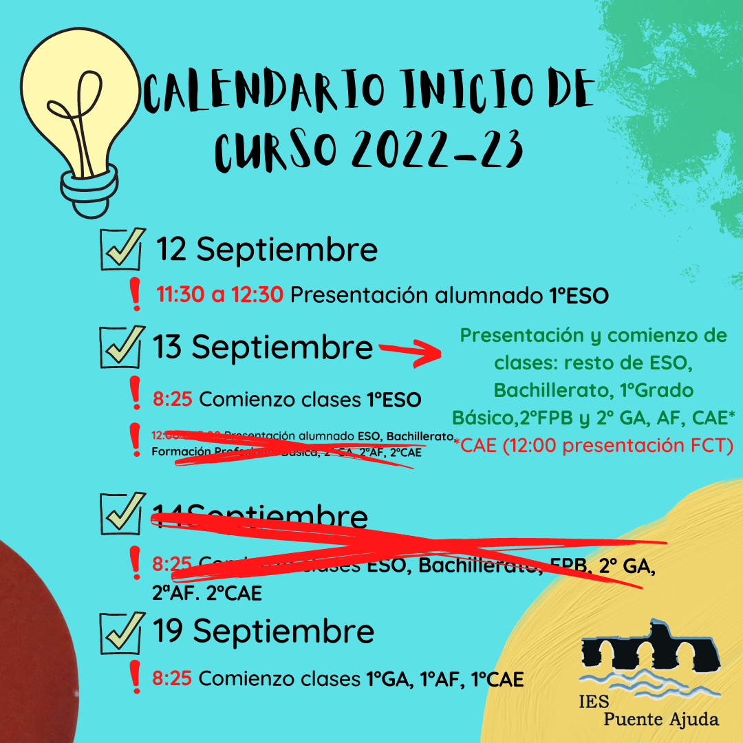 CALENDARIO INICIO DE CURSO MODIFICADO