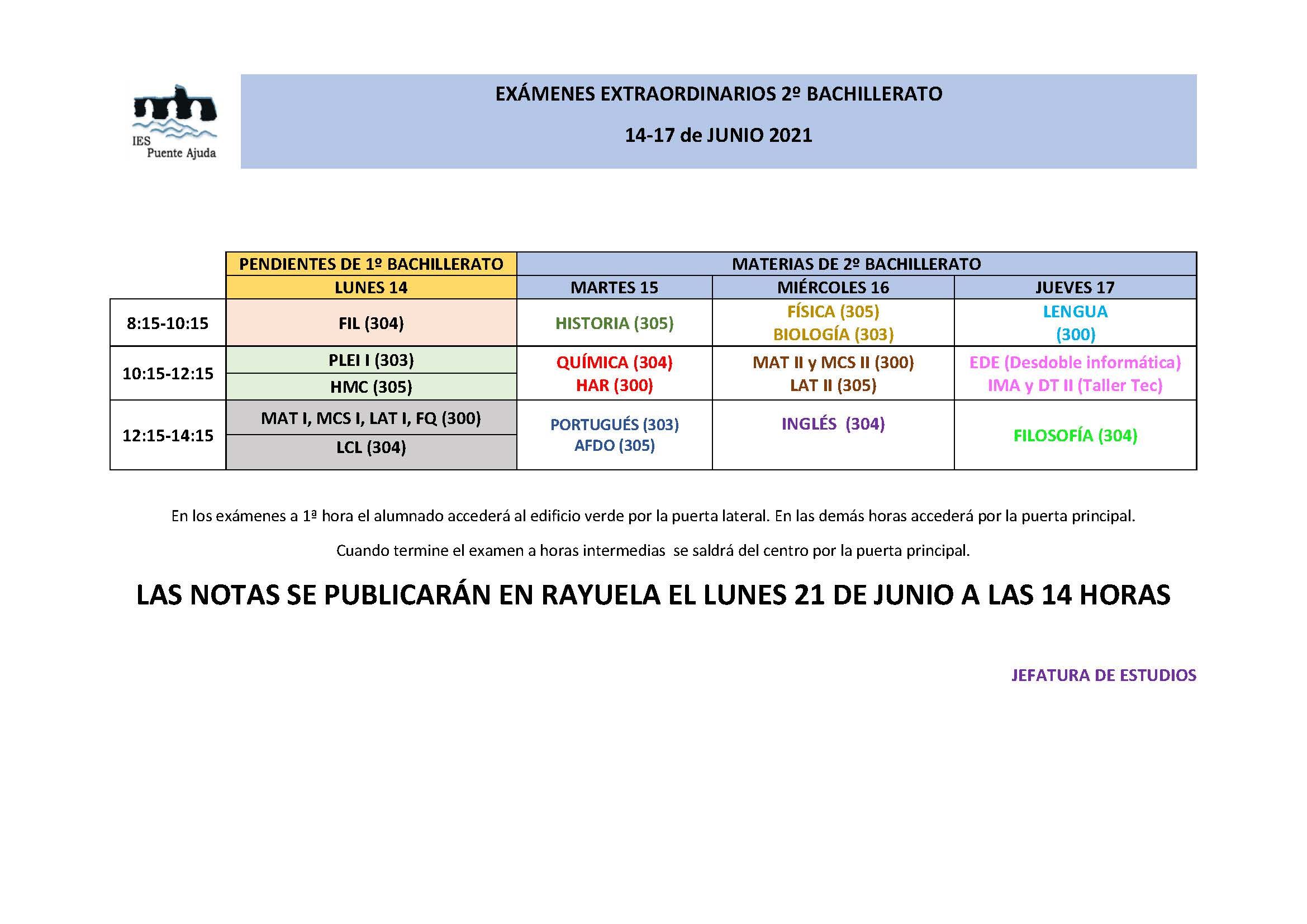 Examenes 2º Bach Extr14 al 17 Junio