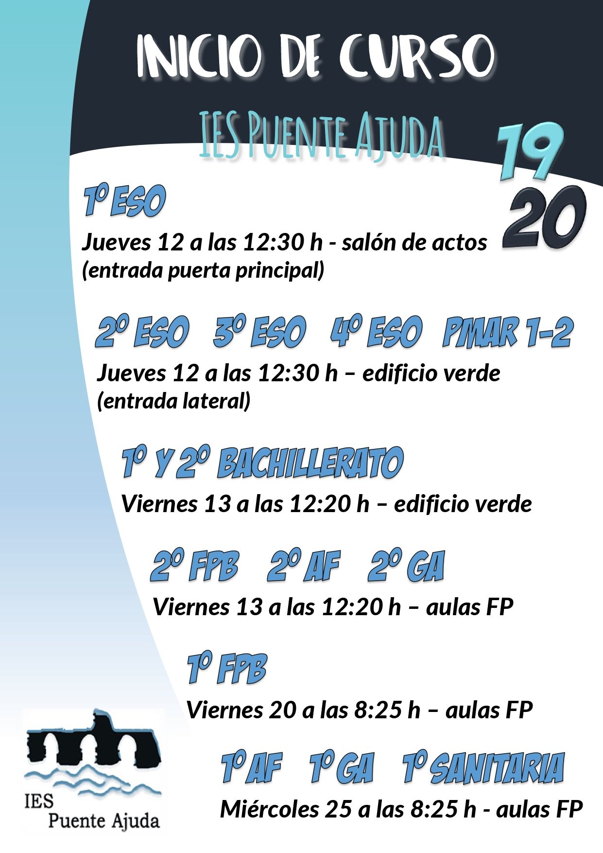 Fechas inicio de curso