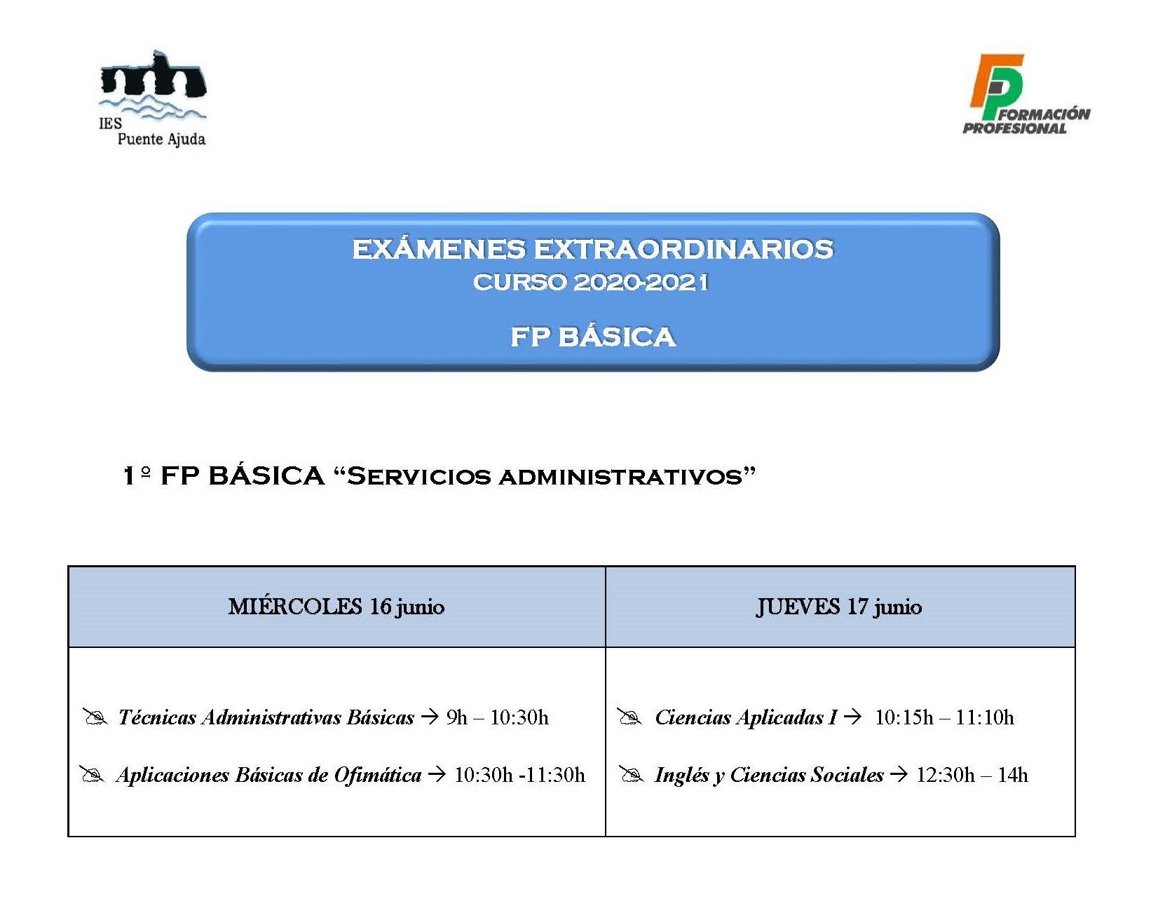 Examenes extraordinarios FPB