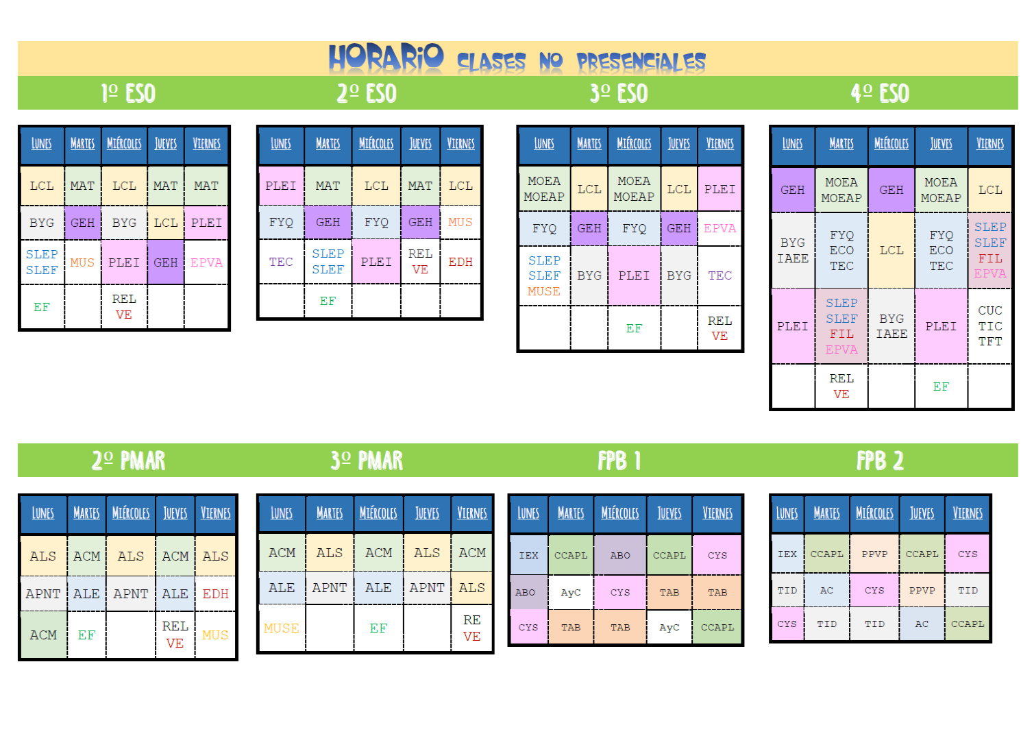 horario general